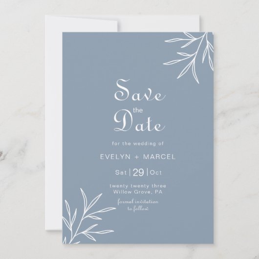 Formele minimale giftblauwe bruiloft sparen de dat kaart (Voorkant)