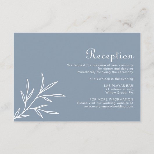 Formele minimale opslag van een blauwe bruiloft informatiekaartje (Voorkant)