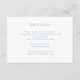 Formele minimalistische blauw en wit bruiloft deta informatiekaartje