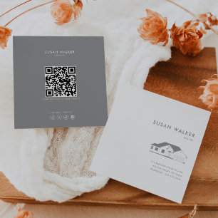 Formele minimalistische grijs-witte makelaar vierkante visitekaartje