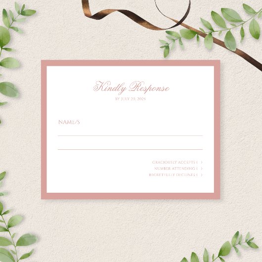 Formele Minimalistische Stof Roze Rand Script Brui RSVP Kaartje