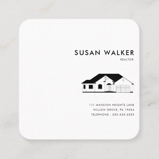 Formele minimalistische zwart-wit makelaar vierkante visitekaartje (Voorkant)