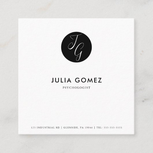 Formele minimalistische zwart-wit psycholoog vierkante visitekaartje (Voorkant)