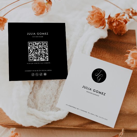 Formele minimalistische zwart-wit psycholoog vierkante visitekaartje