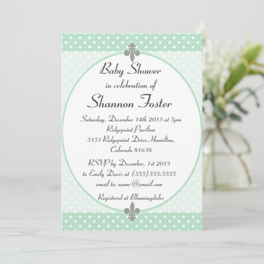 Formele Mint Polka Dots Baby shower Uitnodiging (Staand voorkant)