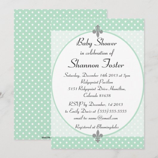 Formele Mint Polka Dots Baby shower Uitnodiging (Voorkant / Achterkant)