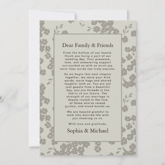 Formele Moderne Bloemen Huwelijk Dank u Kaart Grij (Achterkant)