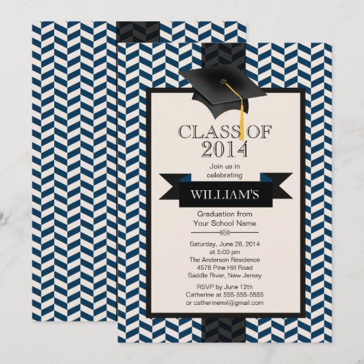 Formele moderne Chevron Graduation Party Kaart (Voorkant / Achterkant)