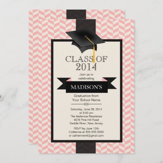 Formele moderne Chevron Graduation Party Kaart (Voorkant / Achterkant)