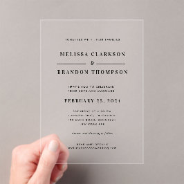 Formele moderne elegante zwarte typografie bruilof acryl uitnodigingen