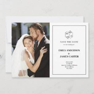 Formele moderne foto huwelijksinitiaal save the date