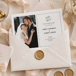 Formele moderne foto huwelijksinitiaal save the date