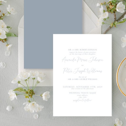 Formele moderne kalligrafie Stusty Blue Wedding Kaart