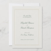 Formele moderne klassieke elegante groene ecru bru save the date (Voorkant)