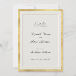 Formele moderne klassieke nep gouden ecru bruiloft save the date