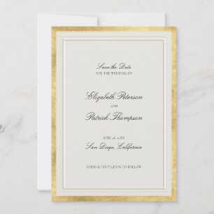 Formele moderne klassieke nep gouden ecru bruiloft save the date