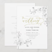 Formele moderne klassieke orchideeën in één huweli kaart (Voorkant / Achterkant)