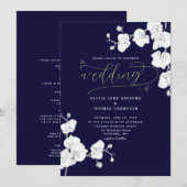 Formele moderne marineorchideeën in één bruiloft kaart (Voorkant / Achterkant)