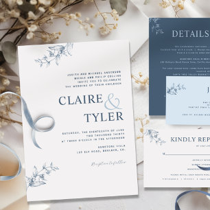 Formele, moderne minimale Typografie Blue Wedding Kaart
