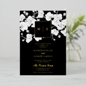 Formele moderne orchidee reuzenmonogram zwart huwe folie uitnodiging (Staand Voorkant)