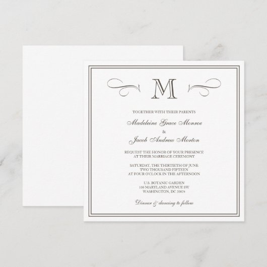 Formele monogram bruiloft kaart (Voorkant / Achterkant)