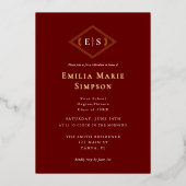 Formele Monogram Burgundy Afstuderen Folie Uitnodiging (Voorkant)