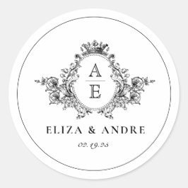 Formele Monogram Crest Custom Wedding Ronde Sticker