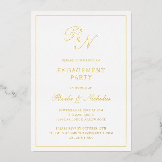 Formele monogram Elegant Engagement Party Gold Folie Uitnodiging (Voorkant)