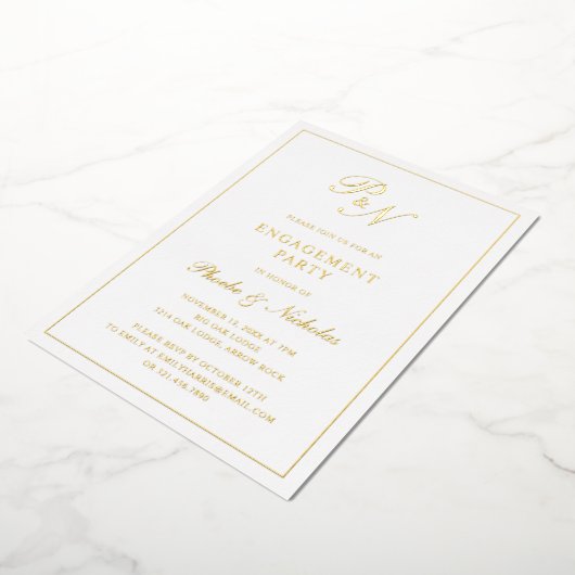 Formele monogram Elegant Engagement Party Gold Folie Uitnodiging (Gedraaid)