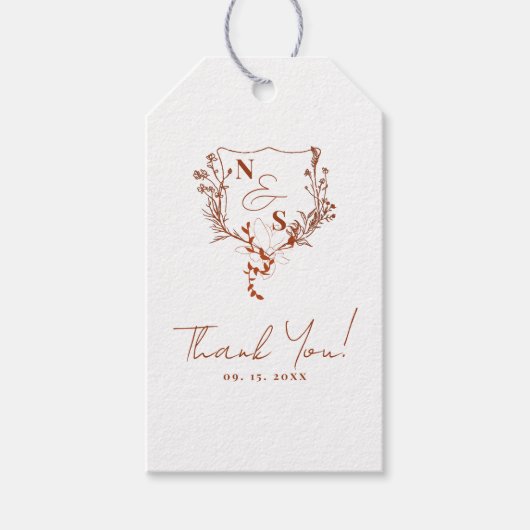 Formele Monogram Floral Crest Wedding Cadeaulabel (Voorkant)