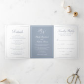 Formele monogram Foto Dusty Blue Elegant Wedding Drieluik Uitnodiging (Binnen)