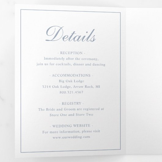 Formele monogram Foto Dusty Blue Elegant Wedding Drieluik Uitnodiging (Binnenzijde eerst)