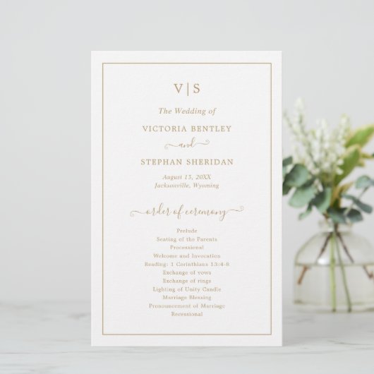 Formele monogram Gold Elegant Wedding Program (Staand voorkant)