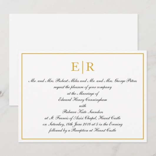 Formele monogram kalligrafie Elegant Gold Wedding Kaart (Voorkant / Achterkant)