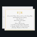 Formele monogram kalligrafie Elegant Gold Wedding Kaart<br><div class="desc">Elegant trouwuitnodigingen met je monogram in goud bovenaan,  met formele formuleringen en trouwdetails in een mooie kalligrafie omringd door een gouden lijst.</div>