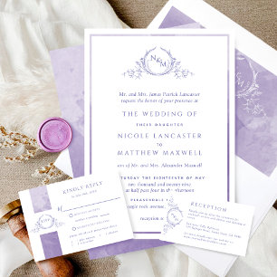 Formele Monogram Lavender Waterverf Wedding Kaart