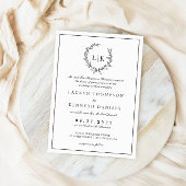 Formele Monogram Leaf Crest Zwart Wit Huwelijk Kaart