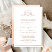 Formele monogram Peach Waterverf Wedding Kaart