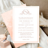Formele monogram Peach Waterverf Wedding Kaart