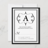 Formele Monogram RSVP-kaart in zwart RSVP Kaartje (Voorkant)