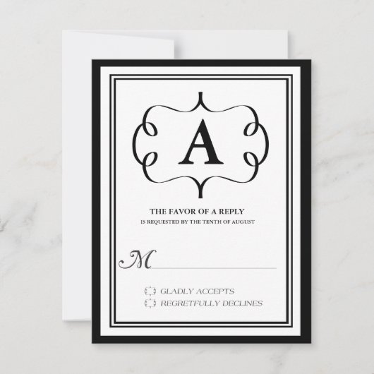 Formele Monogram RSVP-kaart in zwart RSVP Kaartje (Voorkant)