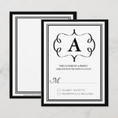 Formele monogram RSVP-kaart in zwart RSVP Kaartje (Voorkant / Achterkant)