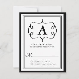Formele Monogram RSVP-kaart in Zwart RSVP Kaartje