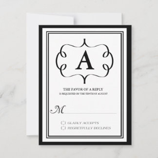 Formele Monogram RSVP-kaart in zwart RSVP Kaartje