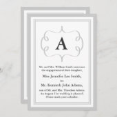 Formele monogram uitnodiging in grijs (Voorkant / Achterkant)