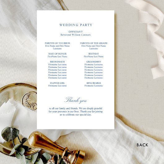 Formele Monogrammed Blue Script Wedding Program