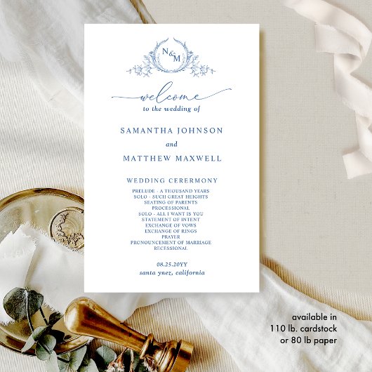 Formele Monogrammed Blue Wedding Programma