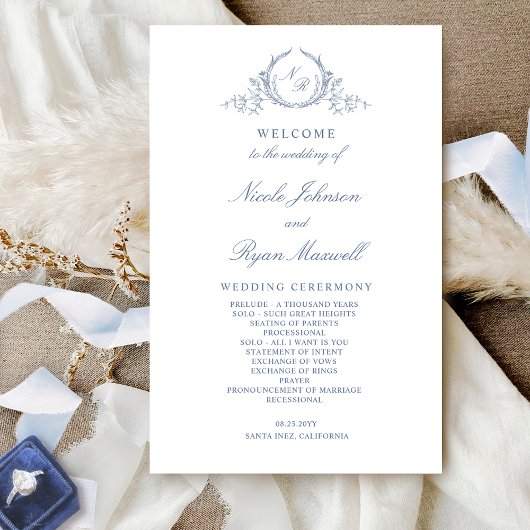 Formele Monogrammed Dusty Blue Wedding-programma