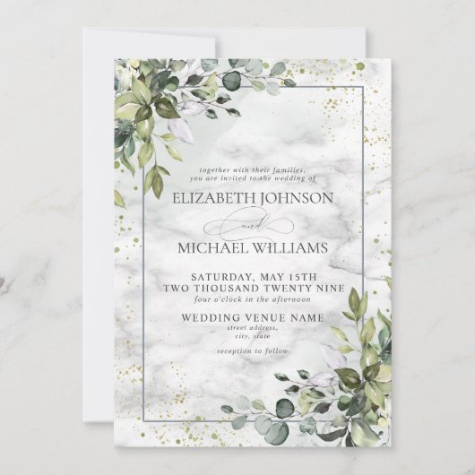 Formele mosterd Blauwe Eucalyptus Greenery Marmer Kaart (Voorkant)