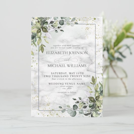 Formele mosterd Blauwe Eucalyptus Greenery Marmer Kaart (Staand voorkant)